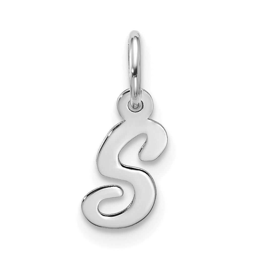 10K White Gold Small-Script Initial S Charm