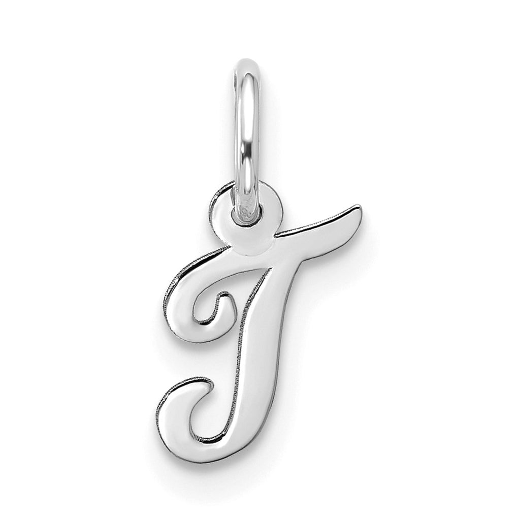 10K White Gold Small-Script Initial T Charm