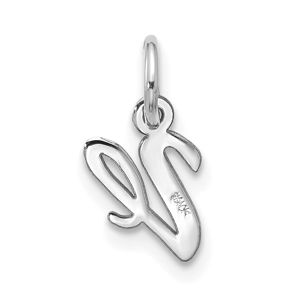 10K White Gold Small-Script Initial V Charm