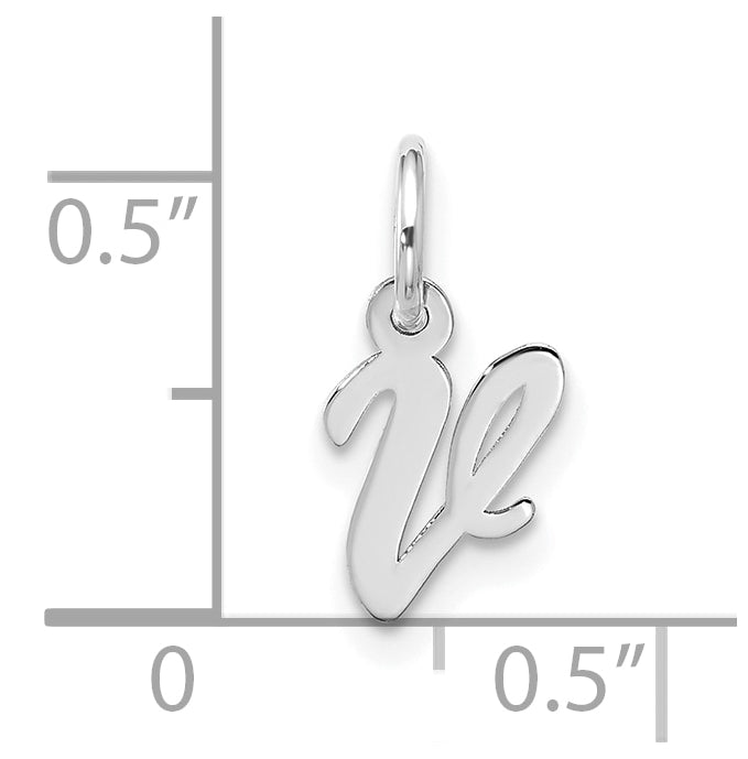 10K White Gold Small-Script Initial V Charm