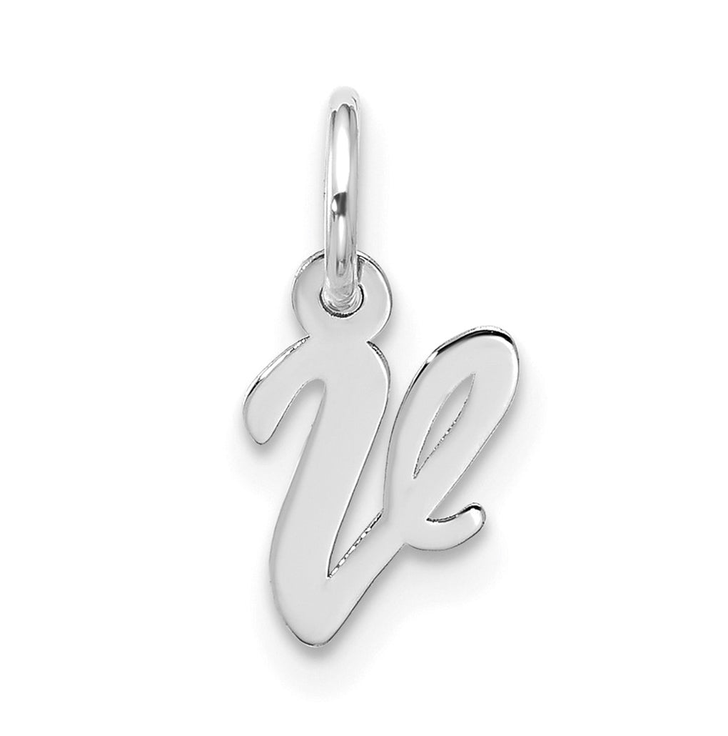 10K White Gold Small-Script Initial V Charm