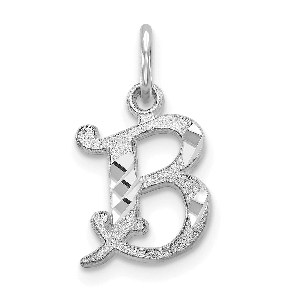 10k White Gold Diamond-cut Initial B Charm