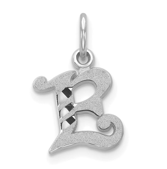 10K White Gold Diamond-cut Initial E Charm