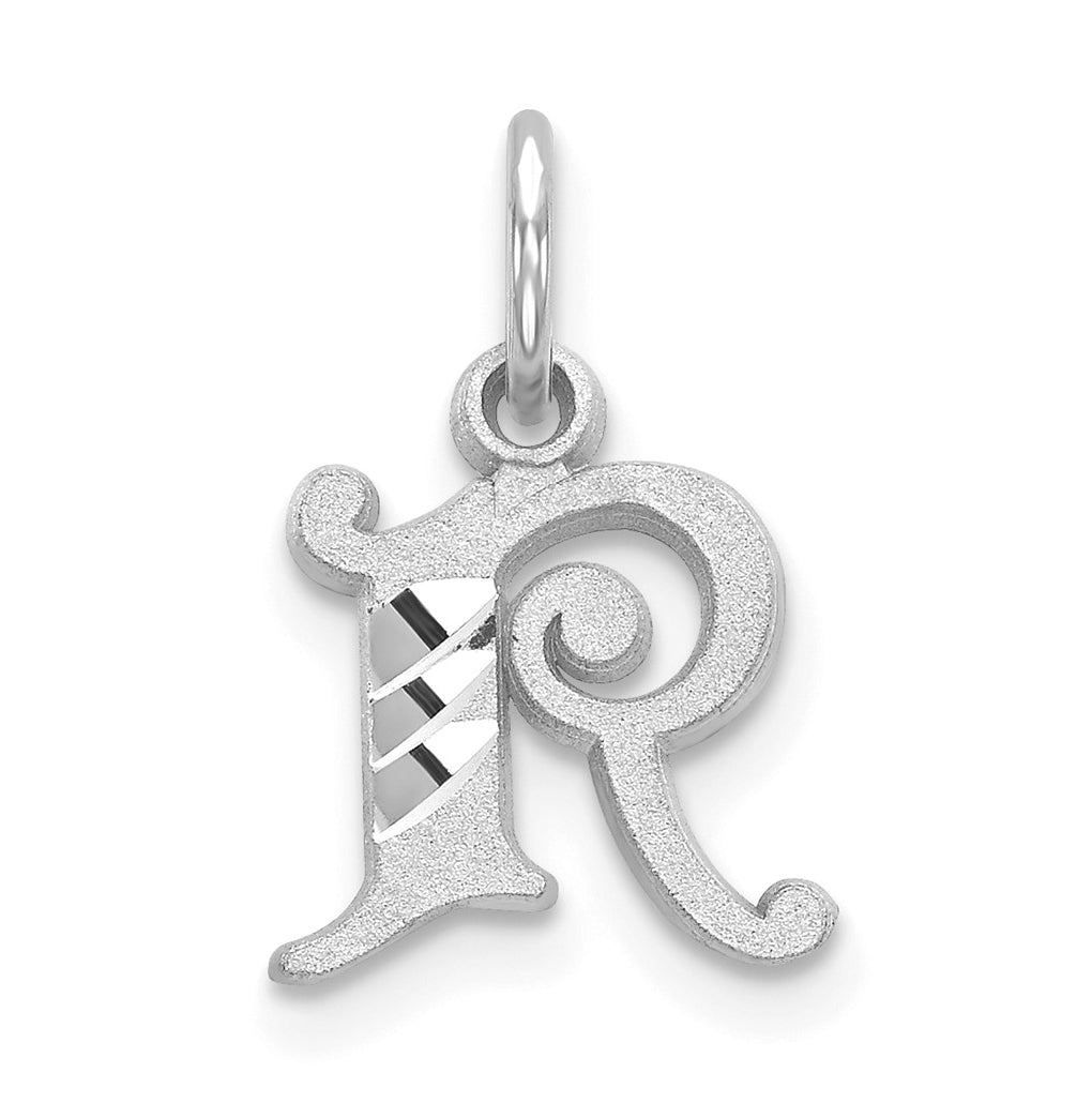 10K White Gold Diamond-cut Initial R Charm
