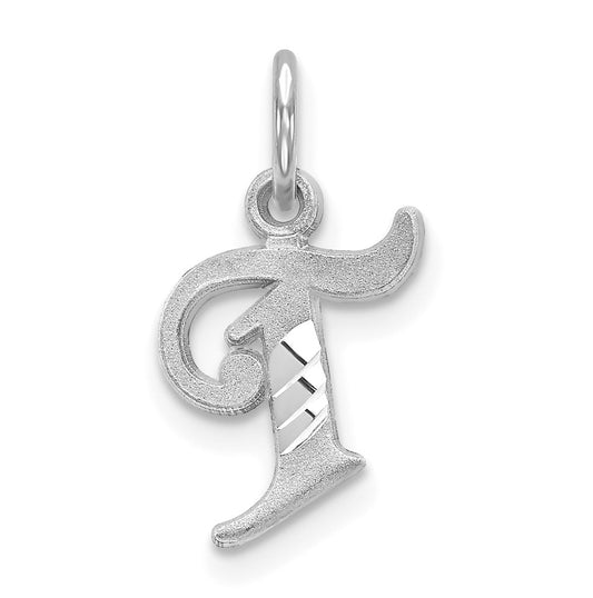 10K White Gold Diamond-cut Initial T Charm