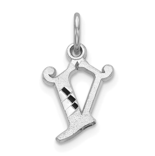 10K White Gold Diamond-cut Initial V Charm
