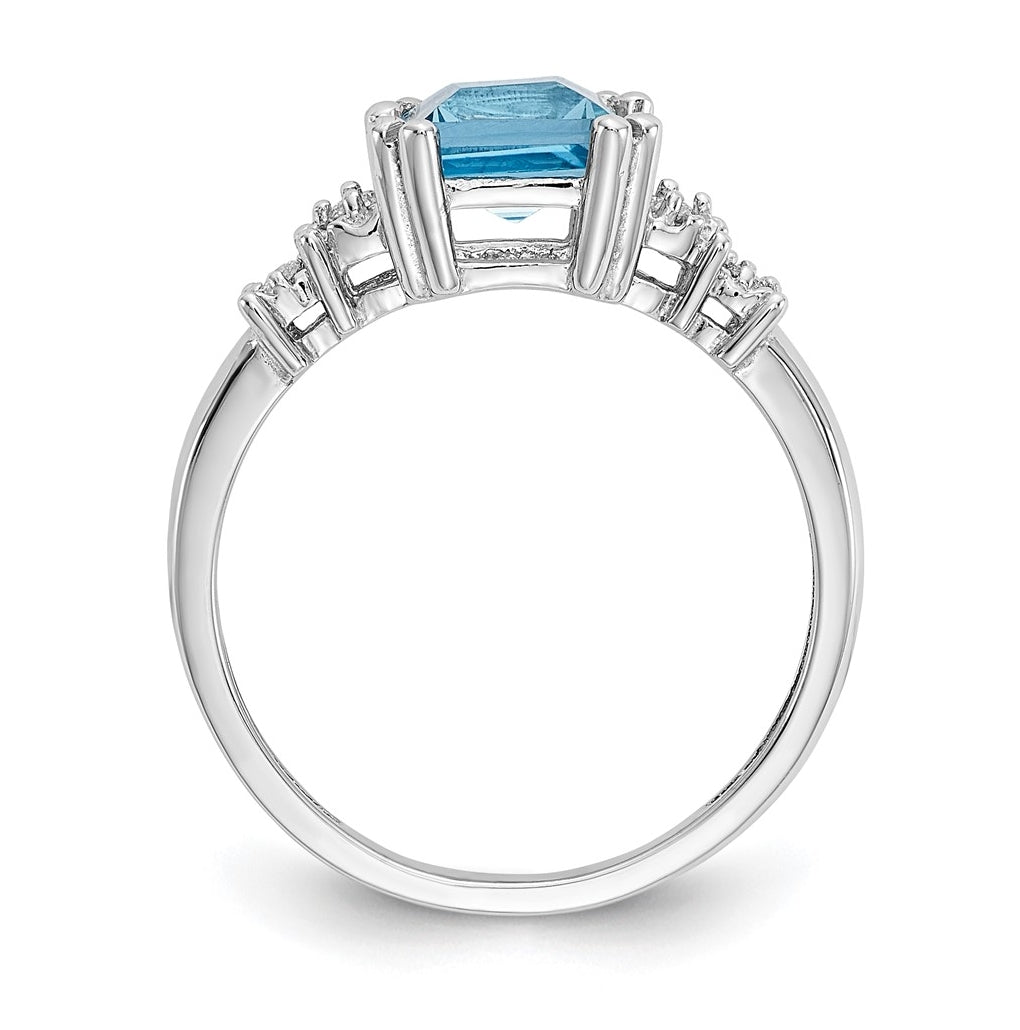 10k White Gold Diamond and Blue Topaz Ring – Elegant Jewelry Gift for Birthday, Anniversary, Engagement, Wedding