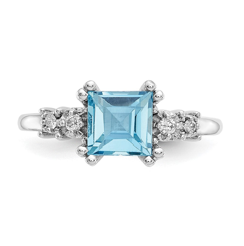 10k White Gold Diamond and Blue Topaz Ring – Elegant Jewelry Gift for Birthday, Anniversary, Engagement, Wedding