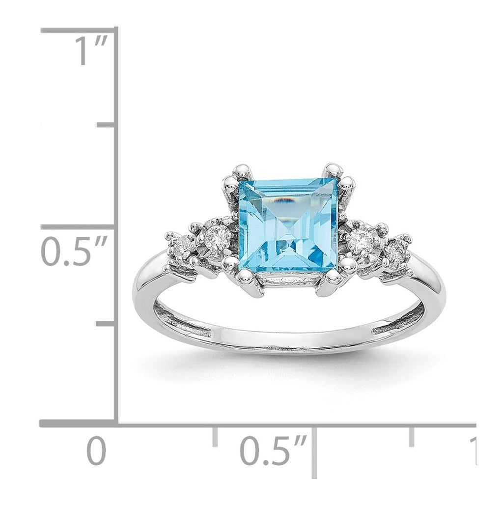 10k White Gold Diamond and Blue Topaz Ring – Elegant Jewelry Gift for Birthday, Anniversary, Engagement, Wedding