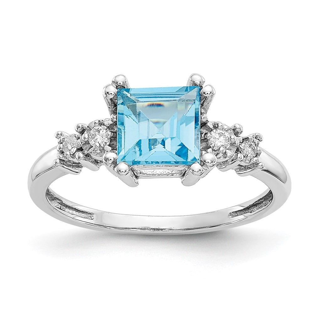 10k White Gold Diamond and Blue Topaz Ring – Elegant Jewelry Gift for Birthday, Anniversary, Engagement, Wedding