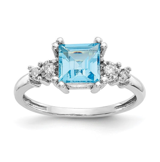 10k White Gold Diamond and Blue Topaz Ring – Elegant Jewelry Gift for Birthday, Anniversary, Engagement, Wedding