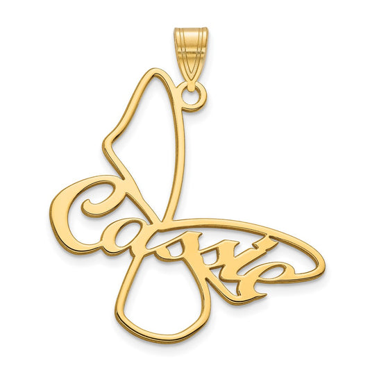 10K Yellow Gold Large Butterfly with Name on Wings Pendant