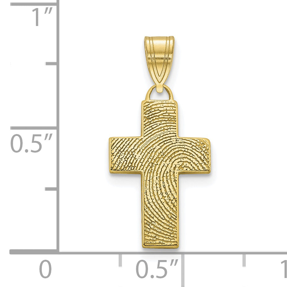 10K Yellow Gold Small Cross Fingerprint Pendant