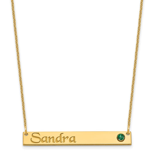 10K Yellow Gold Personalized Bar w/ 14k Bezel Birthstone Necklace