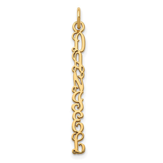 10K Yellow Gold QG Vine Font Vertical Name Plate Charm