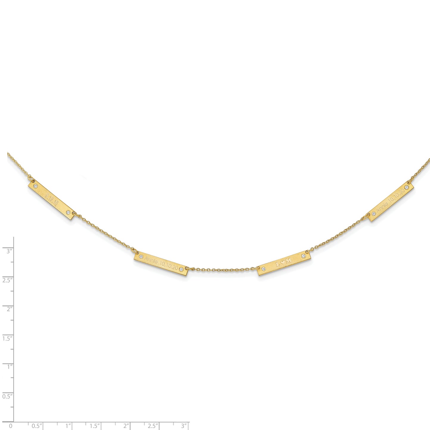 10K Yellow Gold Brushed 4 Station with Diamond Necklace