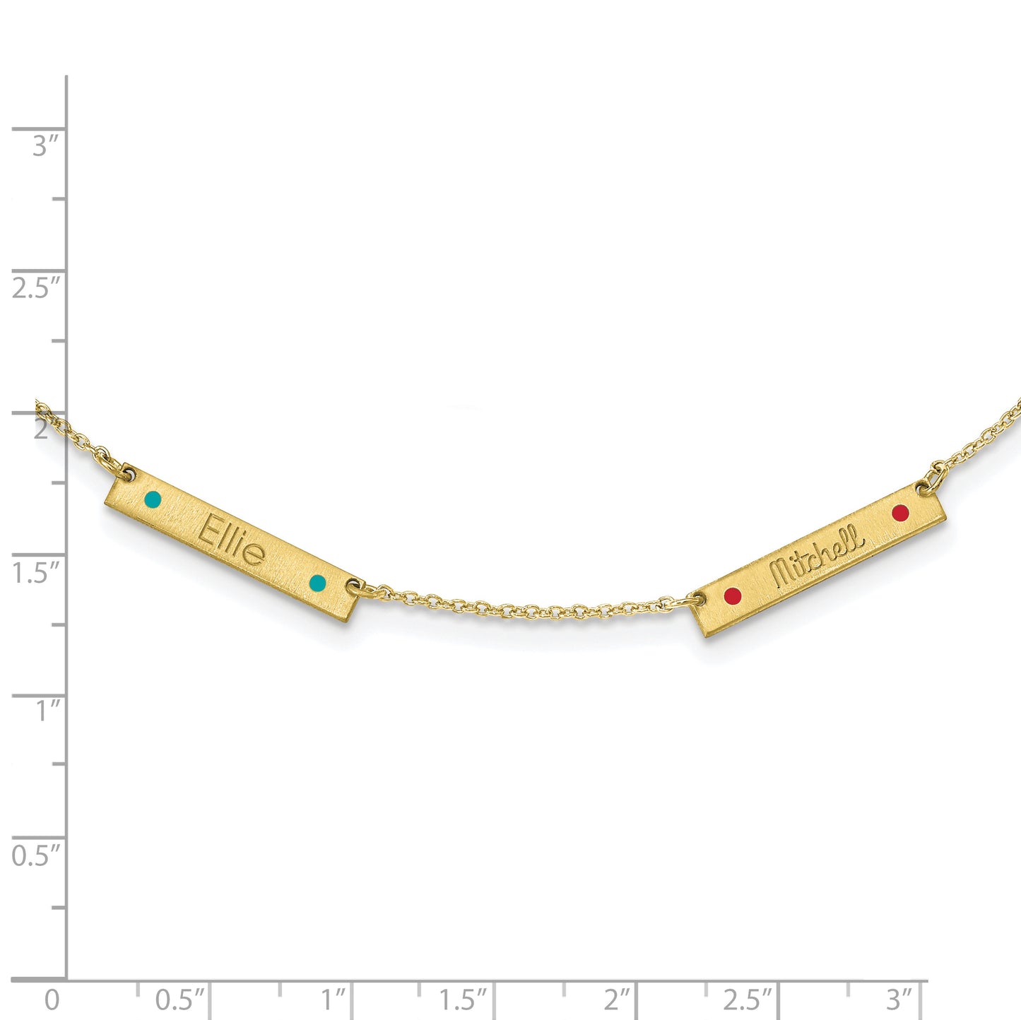 10K Yellow Gold Brushed 2 Station Enameled Necklace