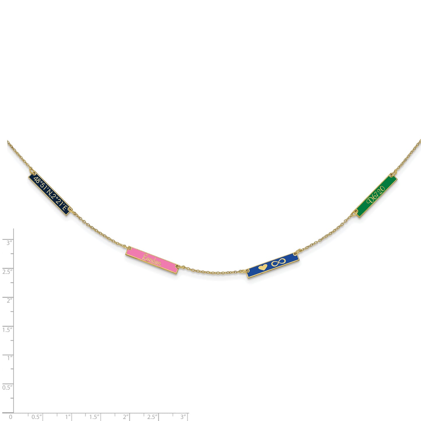 10K Yellow Gold Brushed Enameled 4 Station Necklace