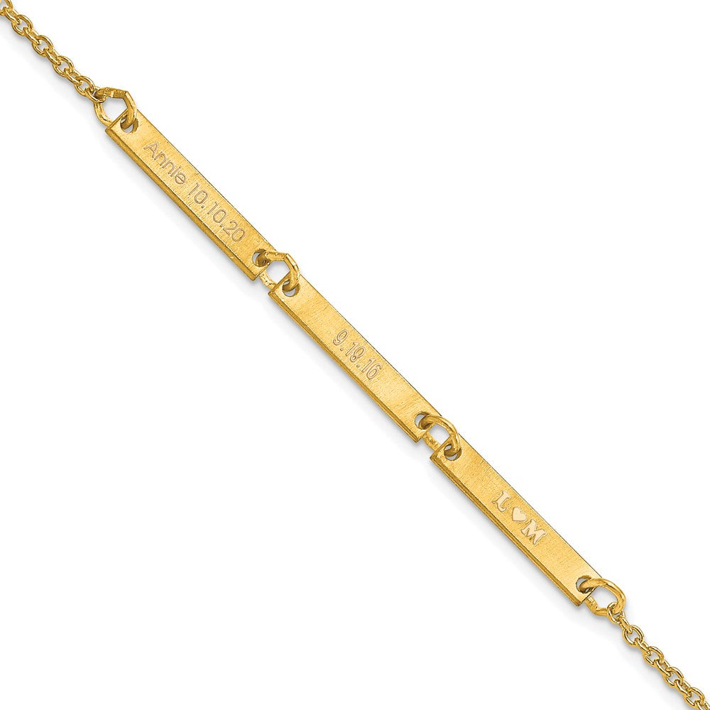 10K Yellow Gold Brushed 3 Station Bracelet