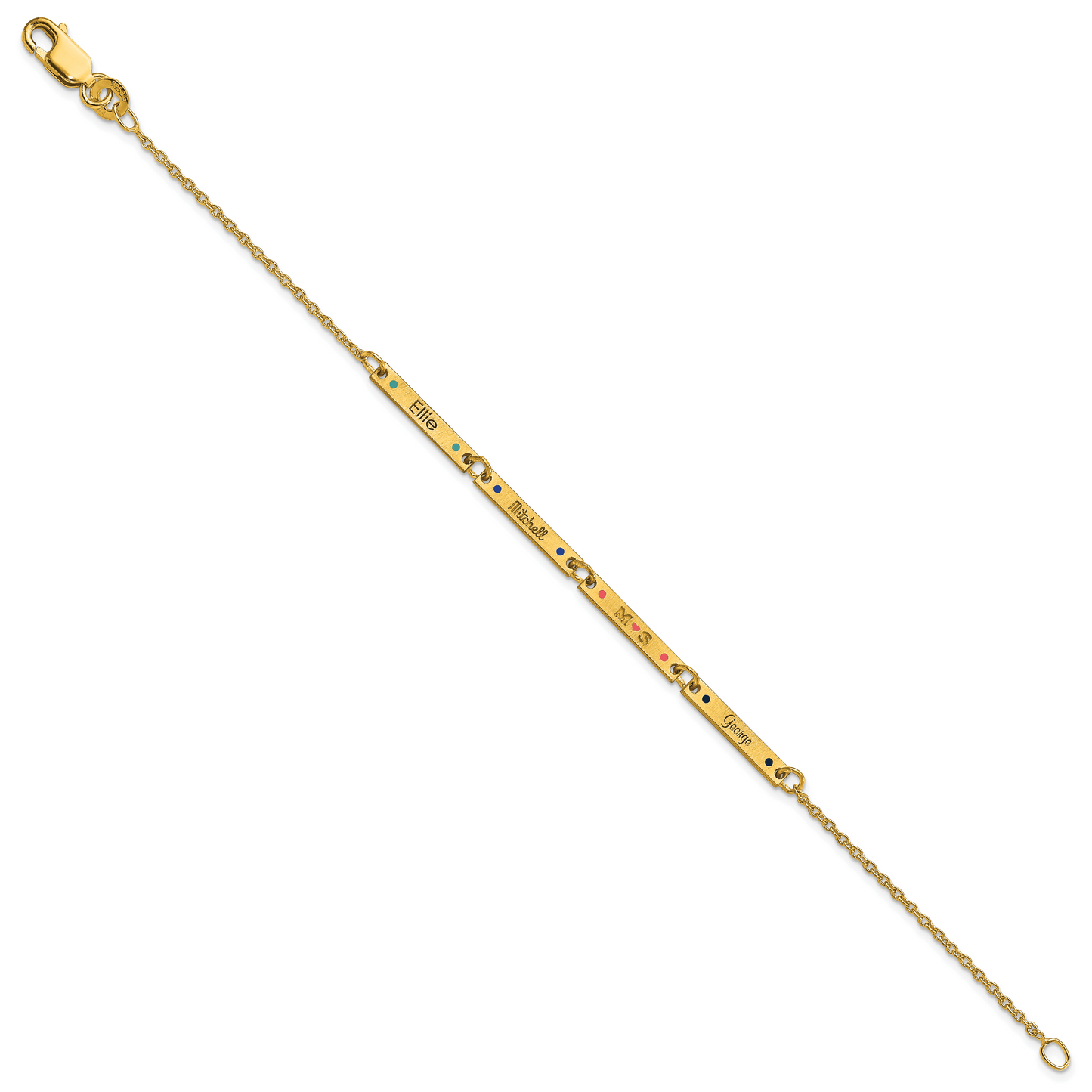 10K Yellow Gold Brushed 4 Station Enameled Bracelet