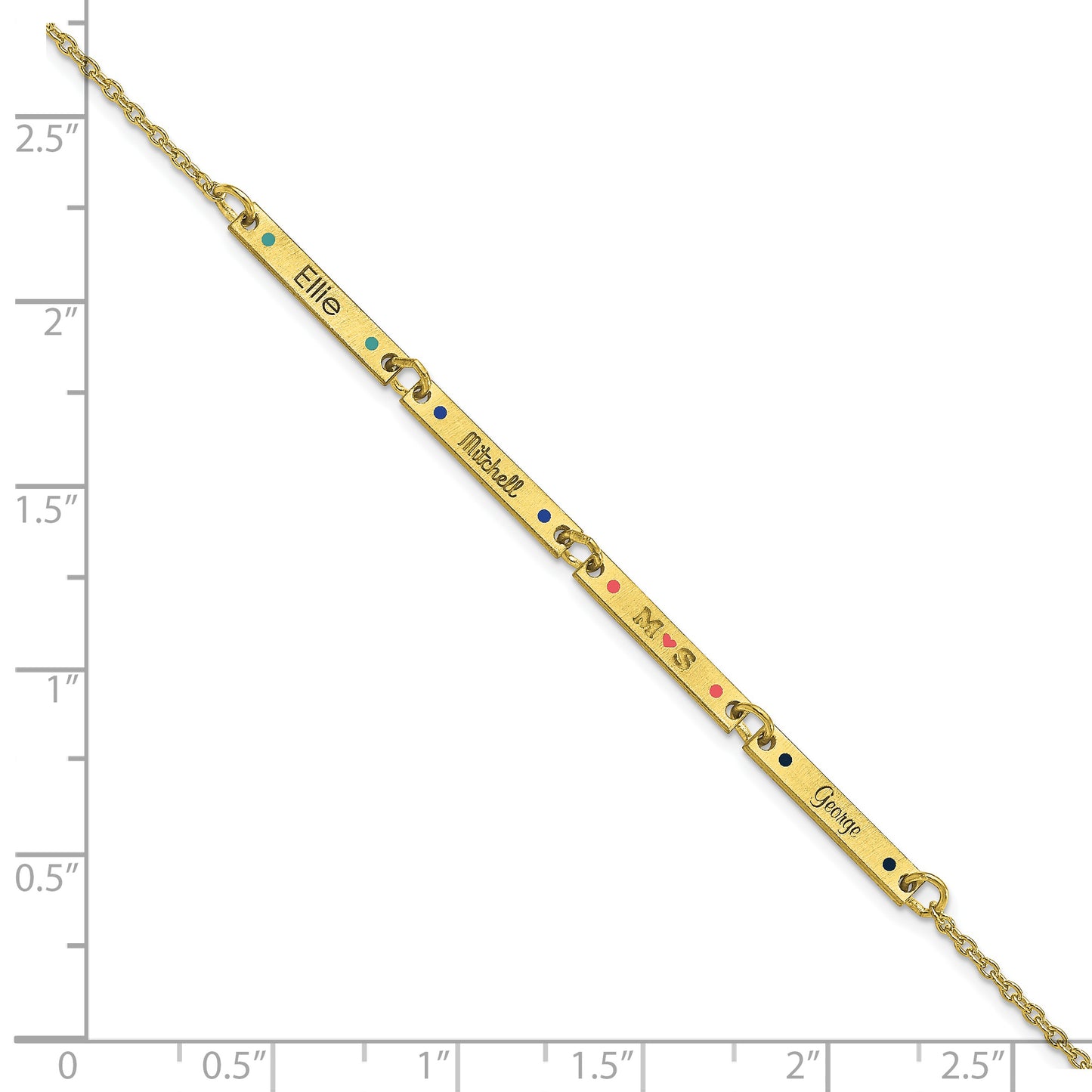 10K Yellow Gold Brushed 4 Station Enameled Bracelet