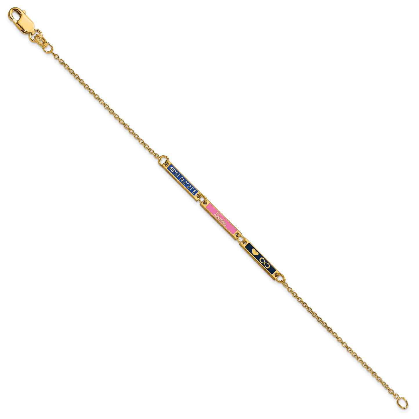 10K Yellow Gold Brushed Enameled 3 Station Bracelet
