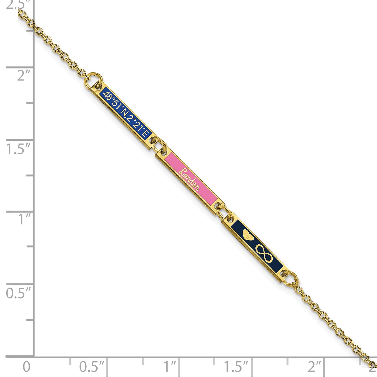 10K Yellow Gold Brushed Enameled 3 Station Bracelet