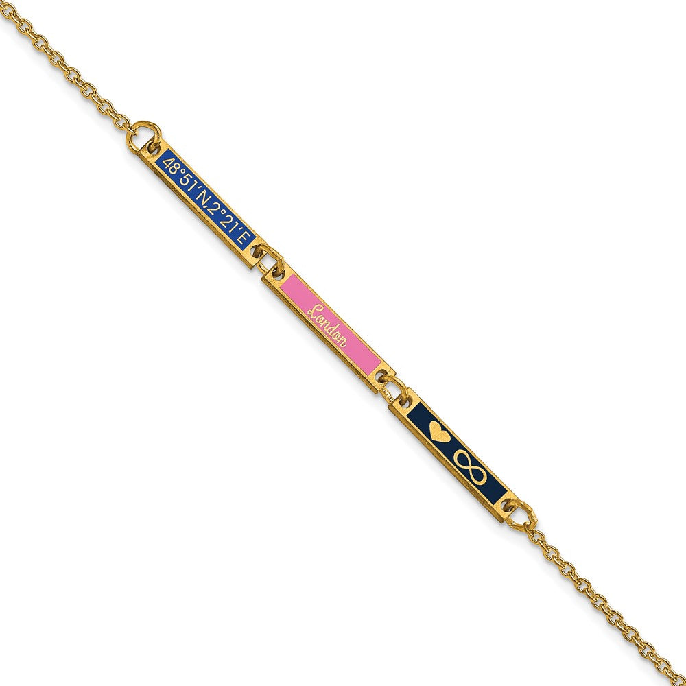 10K Yellow Gold Brushed Enameled 3 Station Bracelet