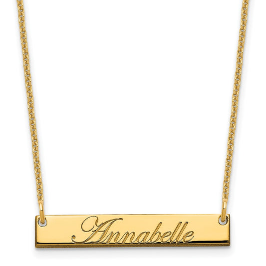 10K Yellow Gold Small Polished Edwardian Script Bar Necklace