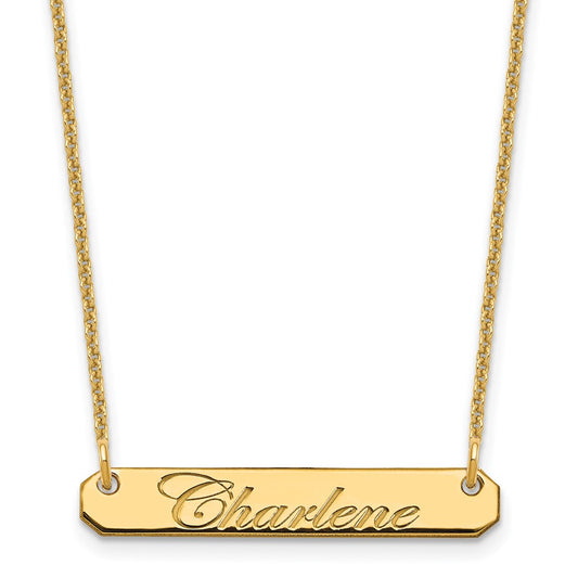 10K Yellow Gold Small Polished Edwardian Script Bar Necklace