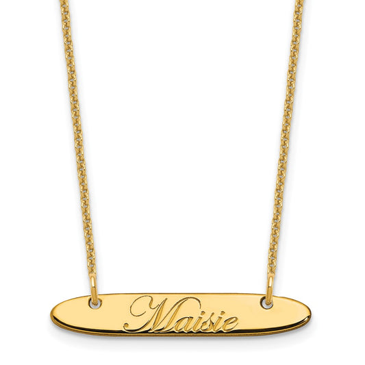 10K Yellow Gold Small Polished Oblong Edwardian Script Bar Necklace