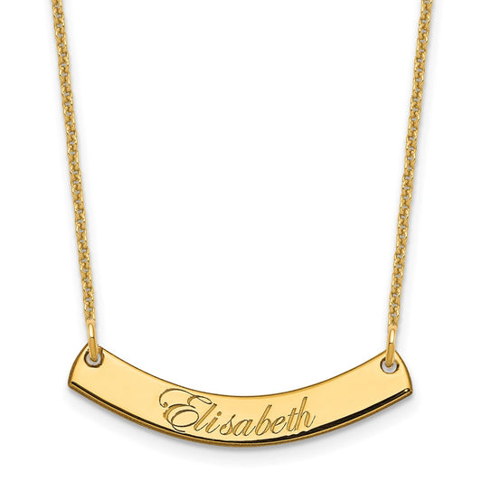 10K Yellow Gold Small Polished Curved Edwardian Script Bar Necklace