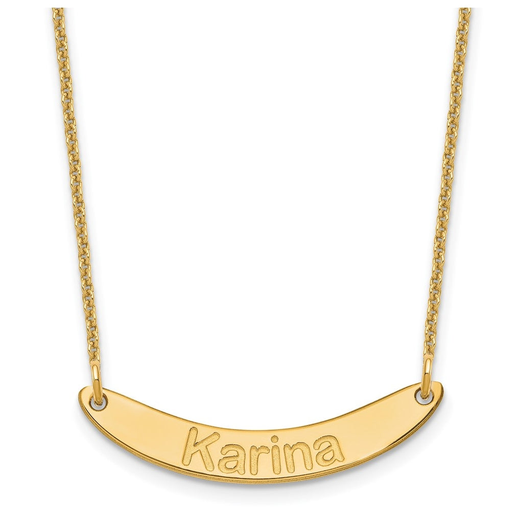 10k Yellow Or White Gold Small ARIAL ROUNDED Curved Bar Necklace – Elegant Jewelry Gift for Birthday, Anniversary, Engagement, Wedding