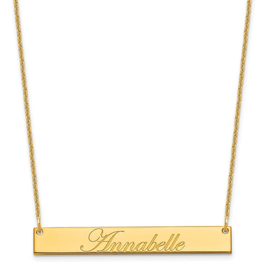 10K Yellow Gold Medium Polished Edwardian Script Bar Necklace