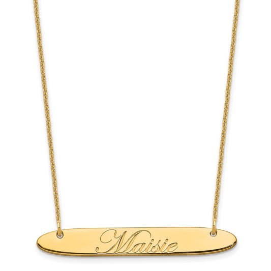 10K Yellow Gold Medium Polished Oblong Edwardian Script Bar Necklace