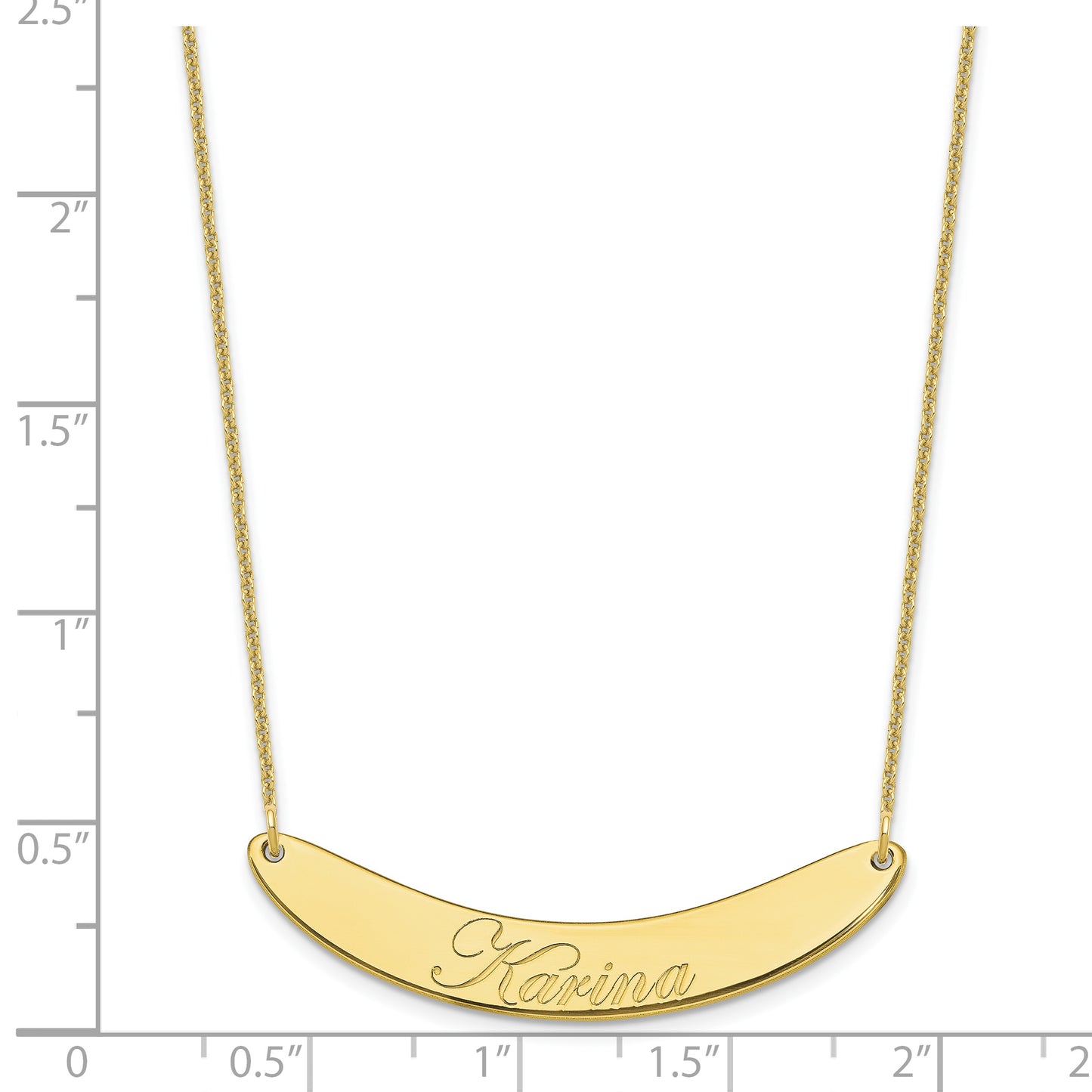 10K Yellow Gold Medium Polished Curved Edwardian Script Bar Necklace