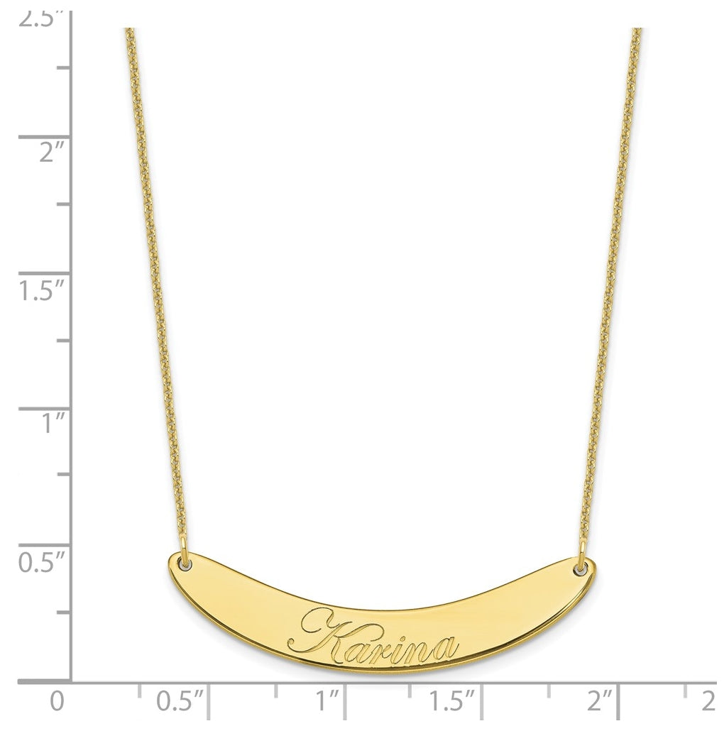10k Yellow Or White Gold Medium EDWARDIAN SCRIPT Curved Bar Necklace – Elegant Jewelry Gift for Birthday, Anniversary, Engagement, Wedding