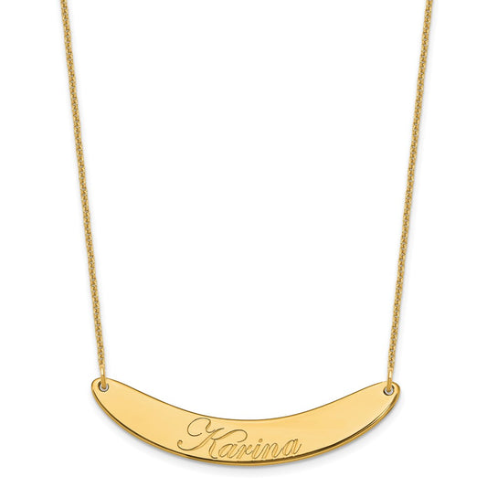 10K Yellow Gold Medium Polished Curved Edwardian Script Bar Necklace