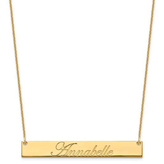 10K Yellow Gold Large Polished Edwardian Script Bar Necklace
