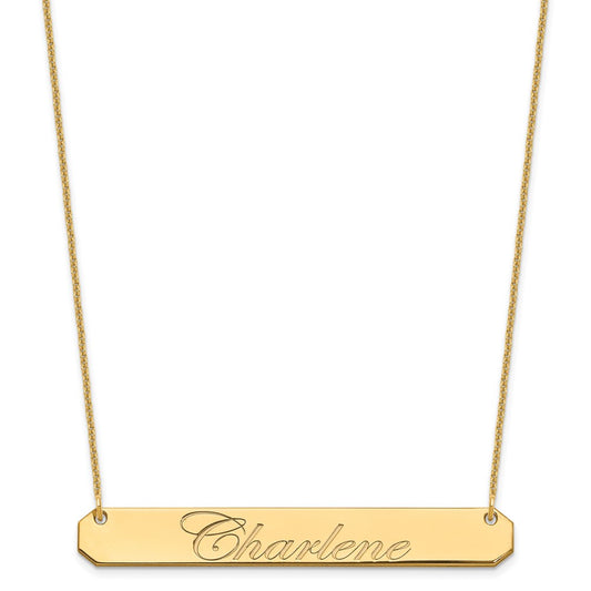 10K Yellow Gold Large Polished Edwardian Script Bar Necklace