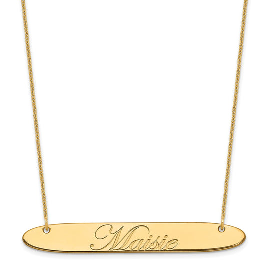 10K Yellow Gold Large Polished Oblong Edwardian Script Bar Necklace