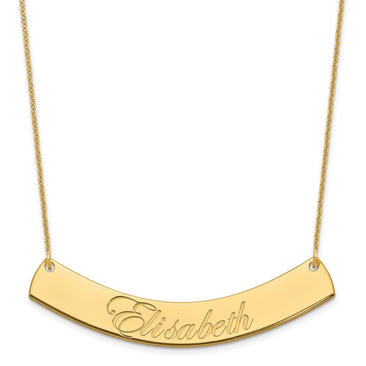 10K Yellow Gold Large Polished Curved Edwardian Script Bar Necklace