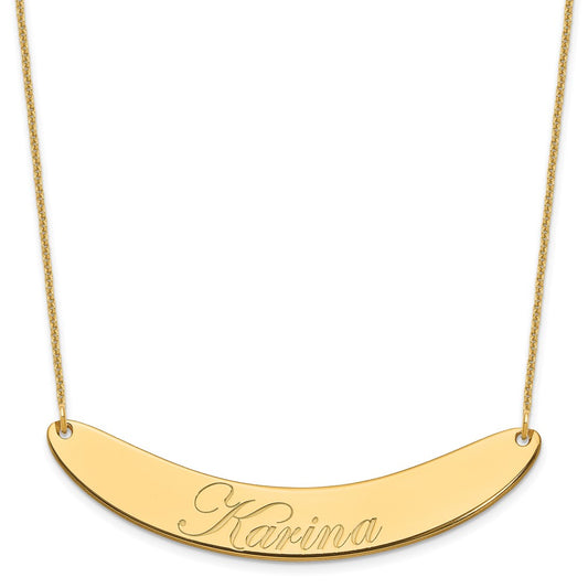 10K Yellow Gold Large Polished Curved Edwardian Script Bar Necklace