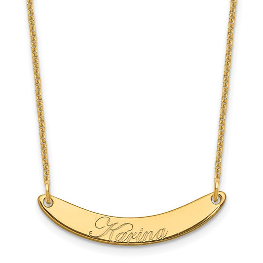 10K Yellow Gold Small Polished Curved Edwardian Script Bar Necklace