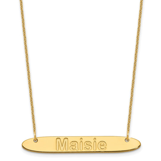 10K Yellow Gold Medium Polished Oblong Arial Rounded Bar Necklace