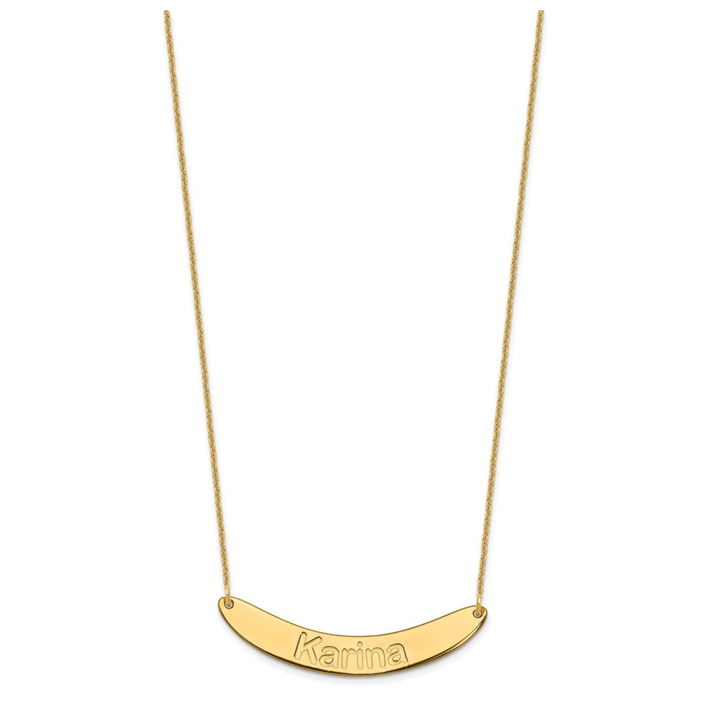 10K Yellow Or White Gold Medium ARIAL ROUNDED Curved Bar Necklace – Elegant Jewelry Gift for Birthday, Anniversary, Engagement, Wedding