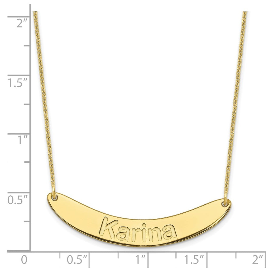 10K Yellow Or White Gold Medium ARIAL ROUNDED Curved Bar Necklace – Elegant Jewelry Gift for Birthday, Anniversary, Engagement, Wedding