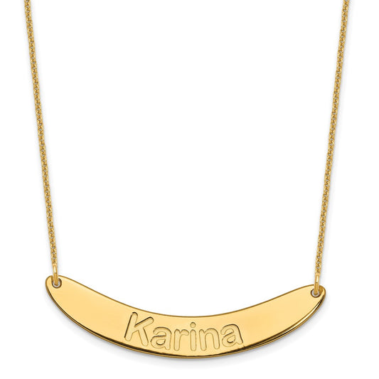10K Yellow Gold Medium Polished Curved Arial Rounded Bar Necklace