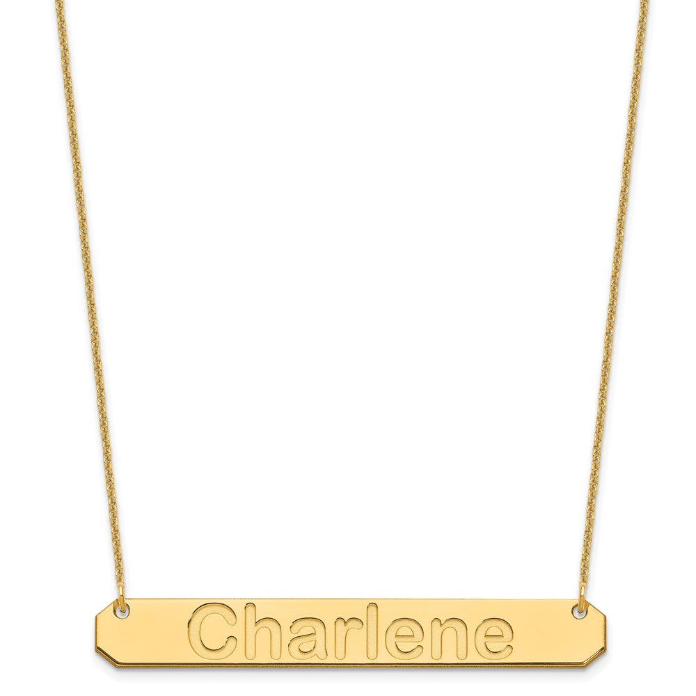 10K Yellow Gold Large Polished Arial Rounded Bar Necklace