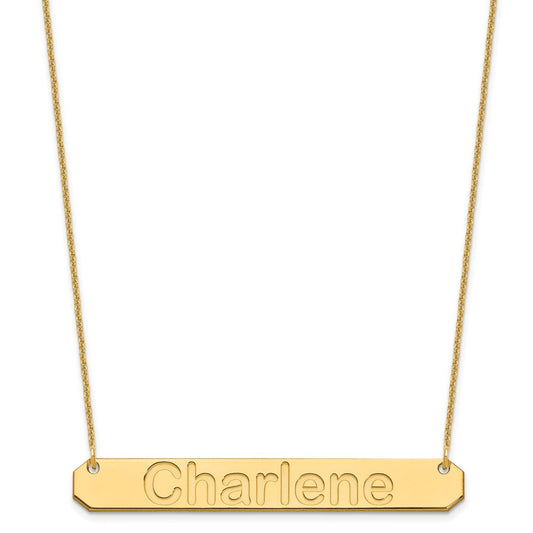 10K Yellow Gold Large Polished Arial Rounded Bar Necklace